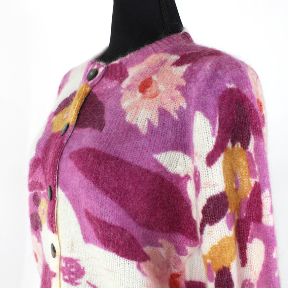 Sezane Aelie Floral Sweater Cardigan Pink Purple Wool Mohair Button Down Size XS - Picture 3 of 7